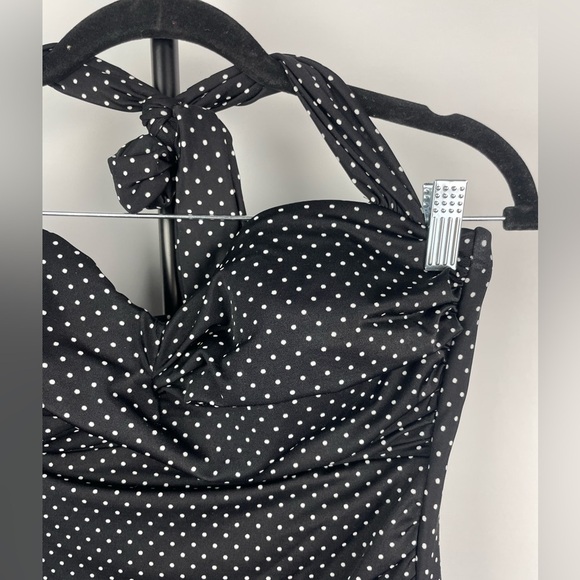 Miraclesuit Black‎ White Polka Dot Retro Ruched Side Seams Tankini Swimsuit Top - Picture 3 of 5